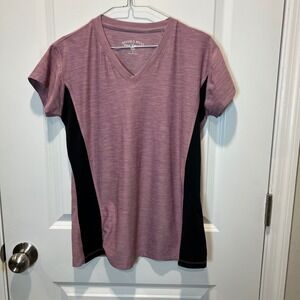 Beverly Hills Polo Club Mauve V Neck Athletic Top L Stretch Casual Tee
